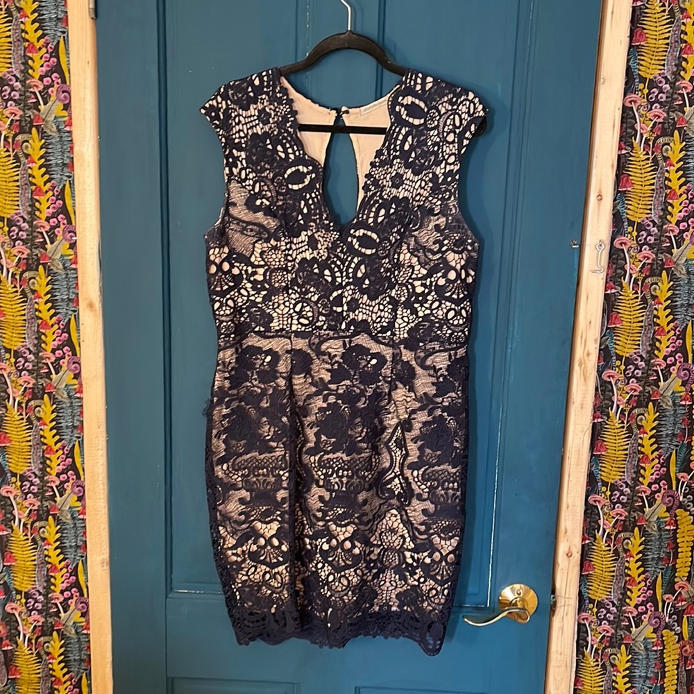 Blue lace cocktail dress
